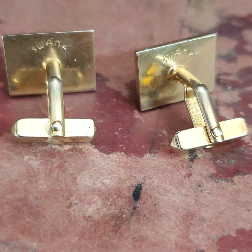 Swank Vintage Cufflinks gold Tone Rectangle w/ clear stone
